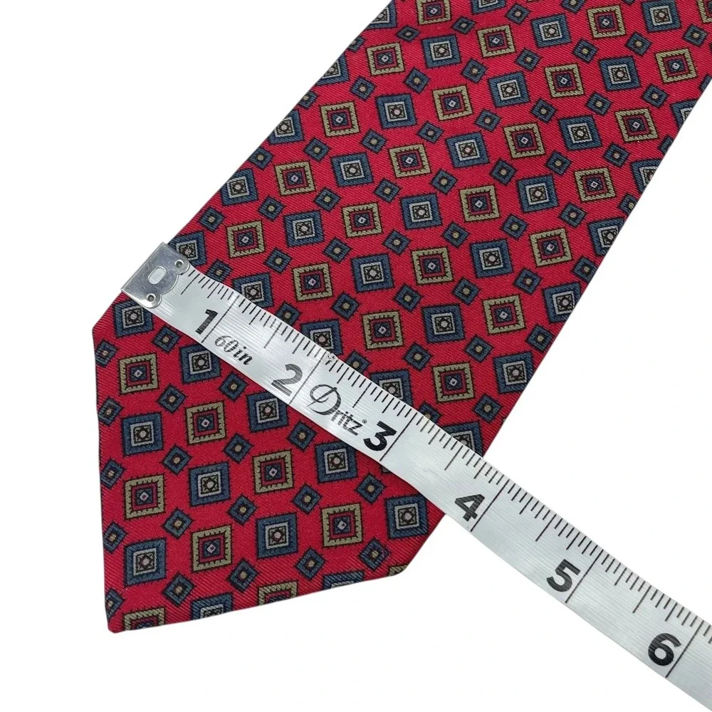 Vintage‎ Liberty Of London 100% Silk Tie Deep Red Geometric Diamonds Classic